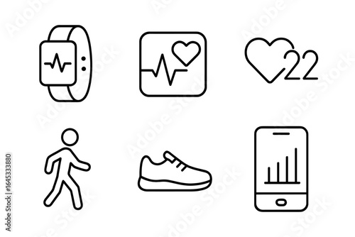 Fitness and health tracking icons representing various activities and metrics for a healthy lifestyle
