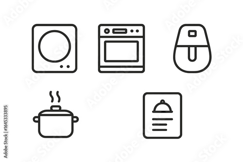 Kitchen tools and appliances arranged in a minimalist style showcasing modern culinary essentials for home cooking