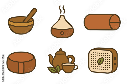 Collection of soothing herbal elements for relaxation and wellness practices