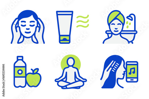 Relaxation and self-care symbols representing wellness routines and mindful activities for stress relief
