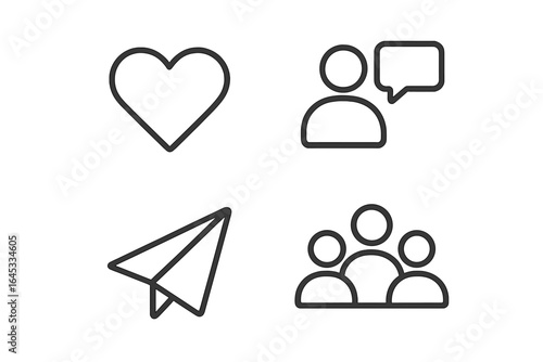 Symbols of connection, communication, and creativity represent modern social interactions
