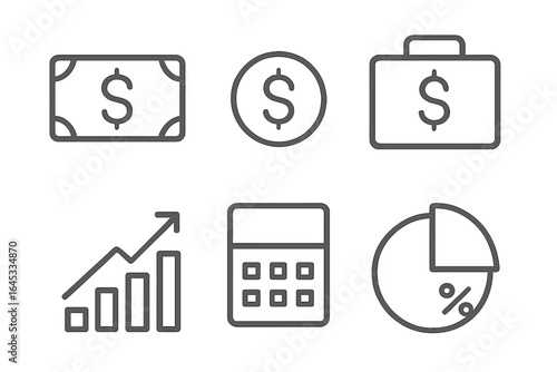 Financial symbols representing money management, investment growth, and accounting concepts in a minimalistic design