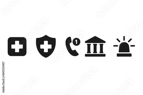 Healthcare symbols representing emergency services and support frameworks in a clear and engaging design