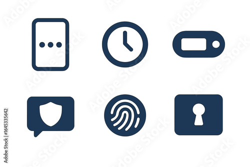 Modern icons representing technology and security features for mobile devices and applications