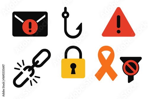 Awareness symbols highlighting cybersecurity threats and safety measures in digital communication