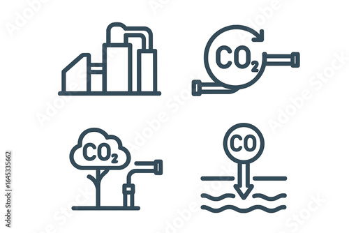 Illustration of carbon dioxide emission sources and management in environmental contexts