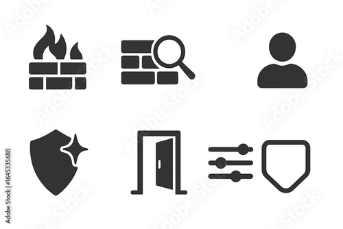 Icons representing security, protection, and investigation for digital systems and environments