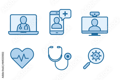 Health and telemedicine icons representing modern healthcare technology and virtual consultations