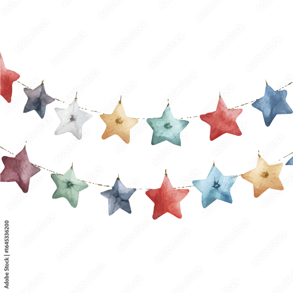 Obraz premium My Watercolor hand-painted Christmas star garland painting illustration isolated on a white background, vector illustration, AI painting design, EPS format design. vector illustration