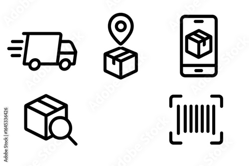 Delivery and tracking symbols illustrating logistics and e-commerce solutions for online shopping
