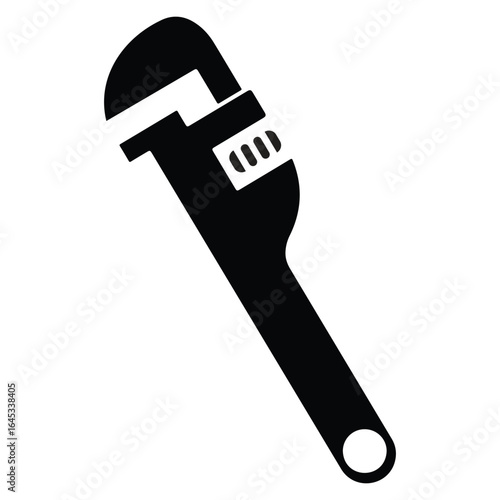Adjustable pipe wrench silhouette icon for plumbing and repair