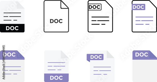 DOC File format or file type icon set. document extension symbols. file format symbol. Data Management sign.  File types with document extension