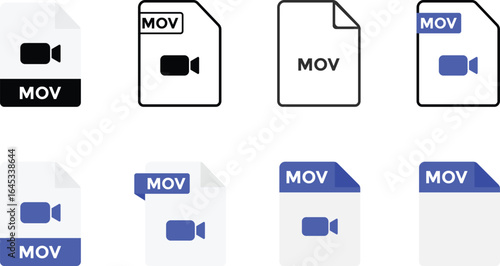 MOV File format icon set.  multimedia format interface. music archive file extensions. Data Management sign. document extension symbols
