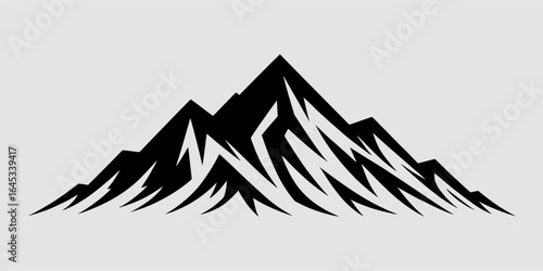 Majestic mountain range silhouette with jagged peaks and snowy slopes vector illustration
