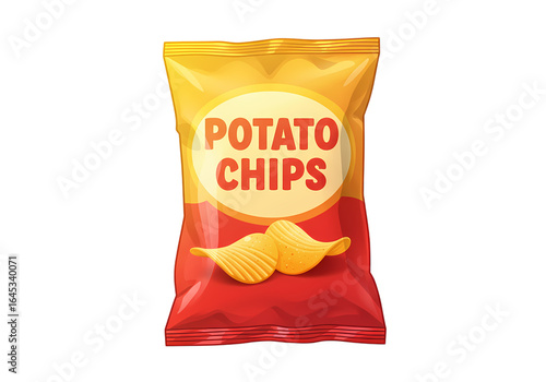Crispy Potato Chips Package Red and Yellow Snack Food Packaging on transparent background