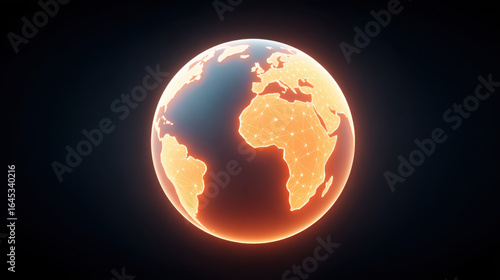 Glowing earth digital network global connection technology communication Africa Europe orange light futuristic internet innovation modern data world map energy science cyber sphere abstract bright