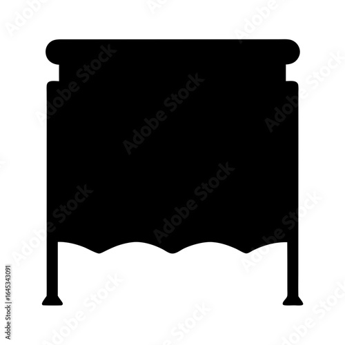 Elegant silhouette of a stage with decorative curtain, black on white