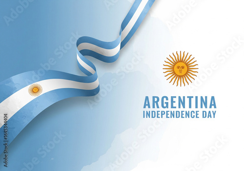 Argentina Independence Day illustration with waving flag ribbon and sun of May symbol