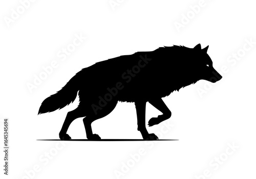 Black Silhouette of a Walking Wolf on White Background