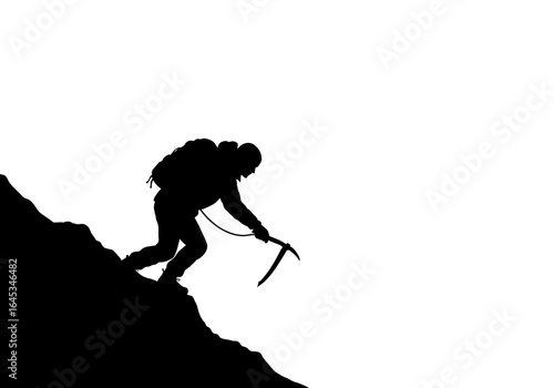 Silhouette of a Climber Ascending a Mountain with Ice Axe