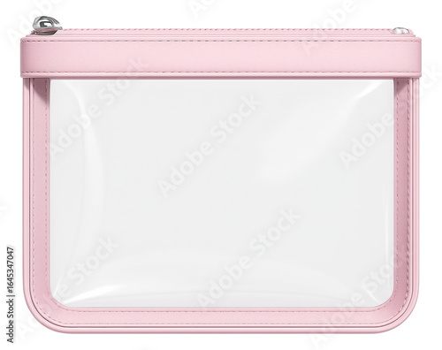 Clear PVC cosmetic pouch with pastel pink trim and top zip