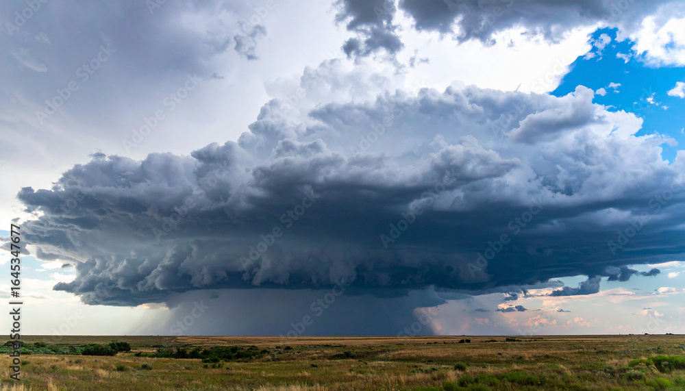 Obraz premium Massive Rotating Supercell with Rainfall Over Open Prairie