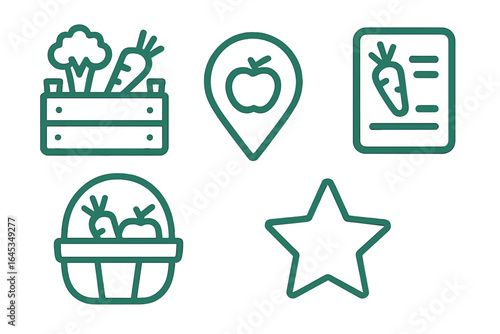 Fresh vegetables and gardening elements illustrated for organic produce promotion in urban environment