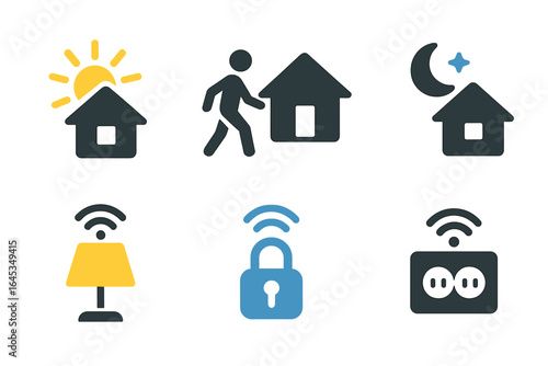 Icons representing smart home features showcasing security, lighting, and automation for a modern lifestyle