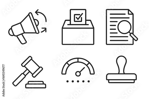 Visual representation of civic engagement, voting process, and electoral elements in a simplified design format