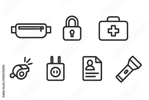 Various essential items for preparedness and safety measures during emergencies and outdoor activities