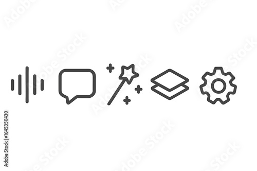 Symbols representing sound, communication, magic, layering, and settings; a visual representation of diverse concepts