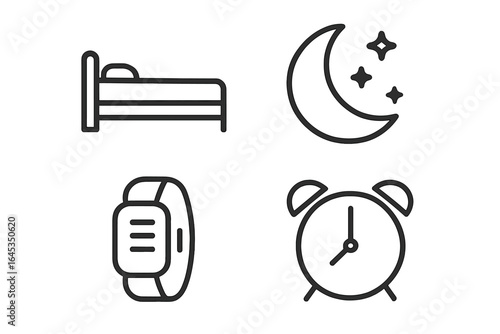 Symbols representing sleep, night, and time management devices for better rest and health tracking