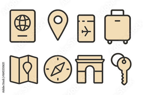 Travel symbols featuring passport, map, luggage, and compass illustrate the excitement of exploration and journey planning