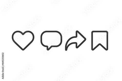 Social media interaction icons representing engagement and communication in digital platforms during modern online activities