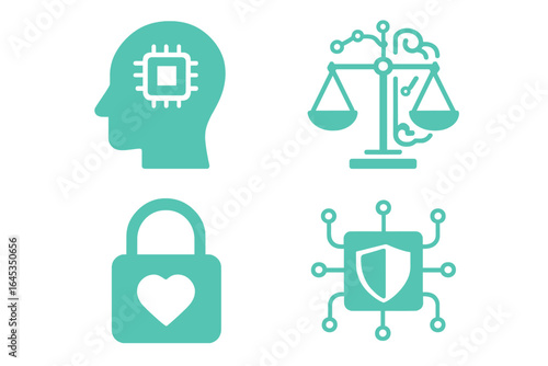 Technology and ethics shapes intersecting in digital security and artificial intelligence concepts