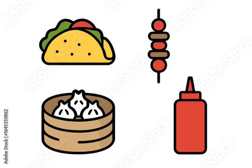 Diverse array of food items highlighting popular snacks from various cuisines at a local food fair