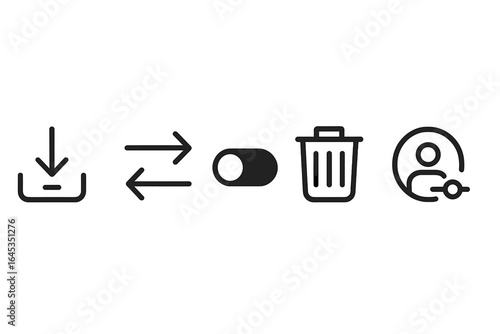 Vector icons representing various online actions related to downloads, exchanges, deletions, and user account management