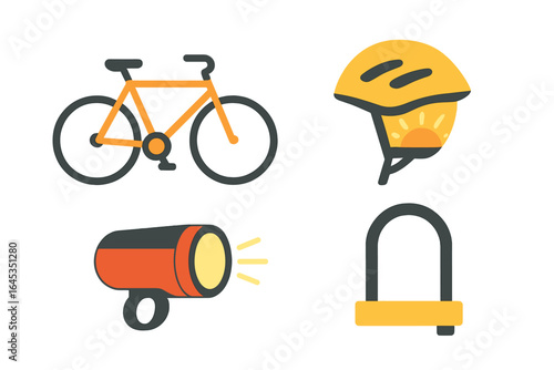 Essential cycling gear including a bike, helmet, light, and lock ideal for safe rides at any time of day