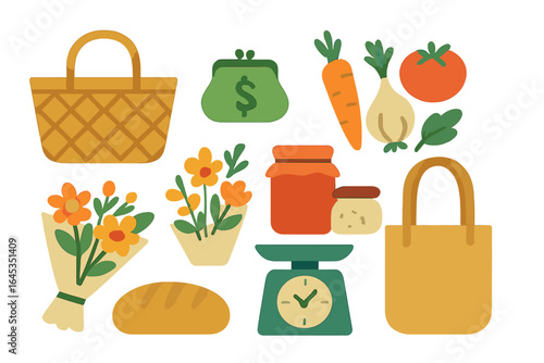 Market shopping for fresh produce and handmade goods in a vibrant local community space