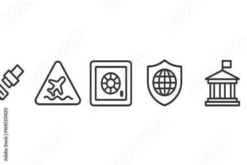 Symbols representing travel security and safety measures related to tourism and exploration in modern world