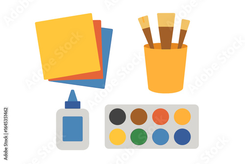 Art supplies and materials displayed on a table for a creative project