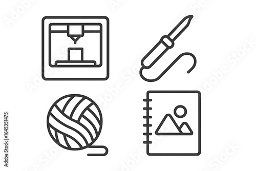 Creative tools for crafting activities including 3D printing and sewing techniques