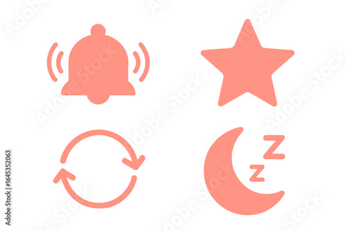 Notification symbols representing alerts, favorites, refresh actions, and sleep mode in minimalistic design