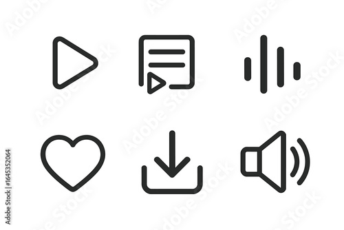 Icon set for media controls reflecting various functionality in a minimalist style