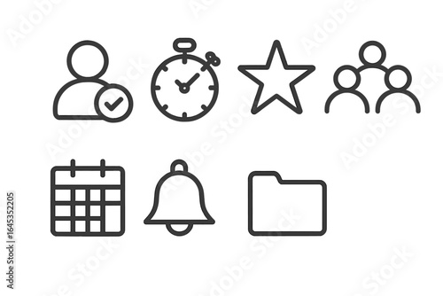 Collection of icons representing various organizational and scheduling concepts for planning and teamwork