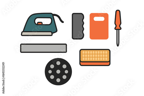 Various household tools and equipment used for maintenance and repair at home