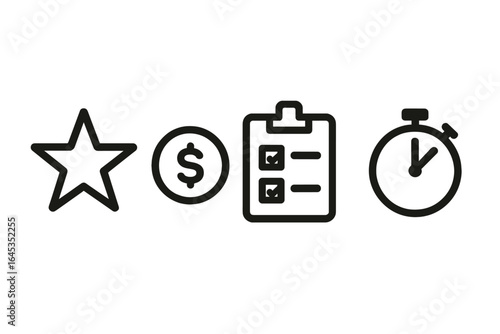 Icons representing important concepts in business and productivity for efficient workflow management