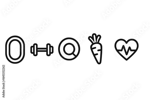 Fitness icons representing health, exercise, and nutrition in a minimalist design