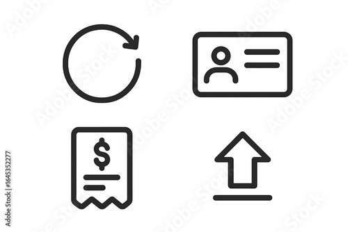 Symbols representing financial transactions and user information in a simple and modern style on a plain background