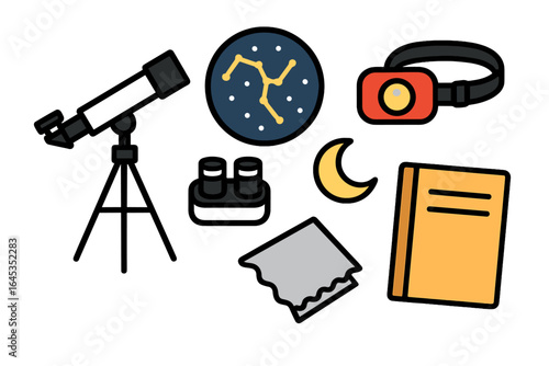 Explore stargazing essentials including a telescope, binoculars, and star charts for astronomy enthusiasts